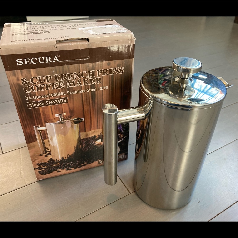 New in Box Secura Stainless Insulated Double Wall French Press 34 ounce